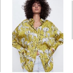 Zara Elephant Print Button-Up Shirt